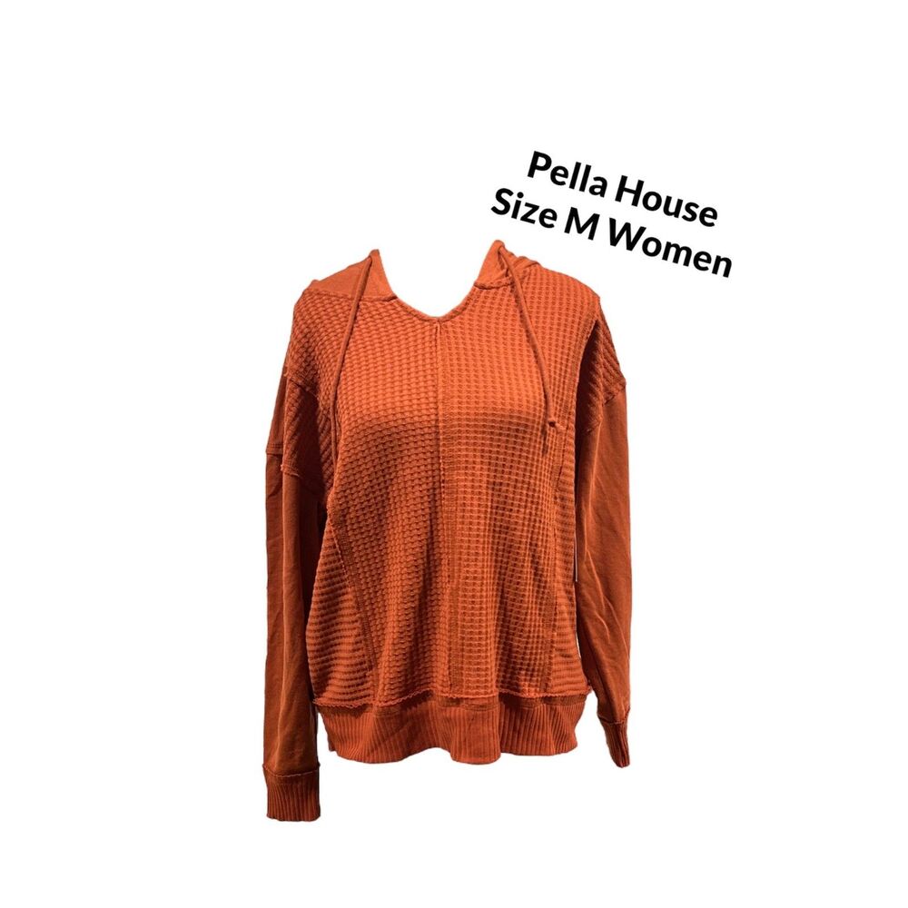 Time and Tru Women's Waffle Texture Hoodie Orange Brick Size M(8-10)